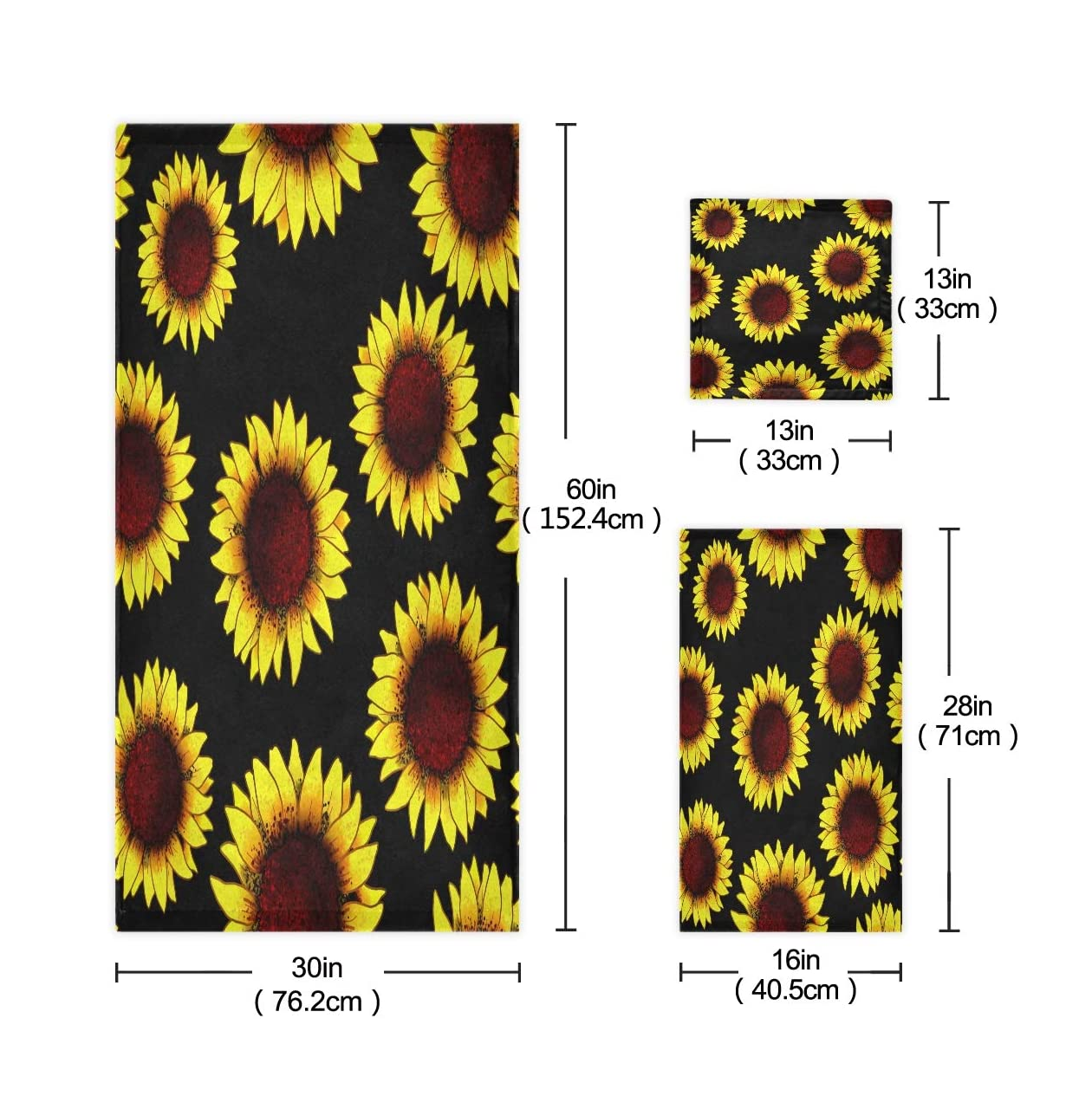 Sunflower Print Bath Towels (3 ct)