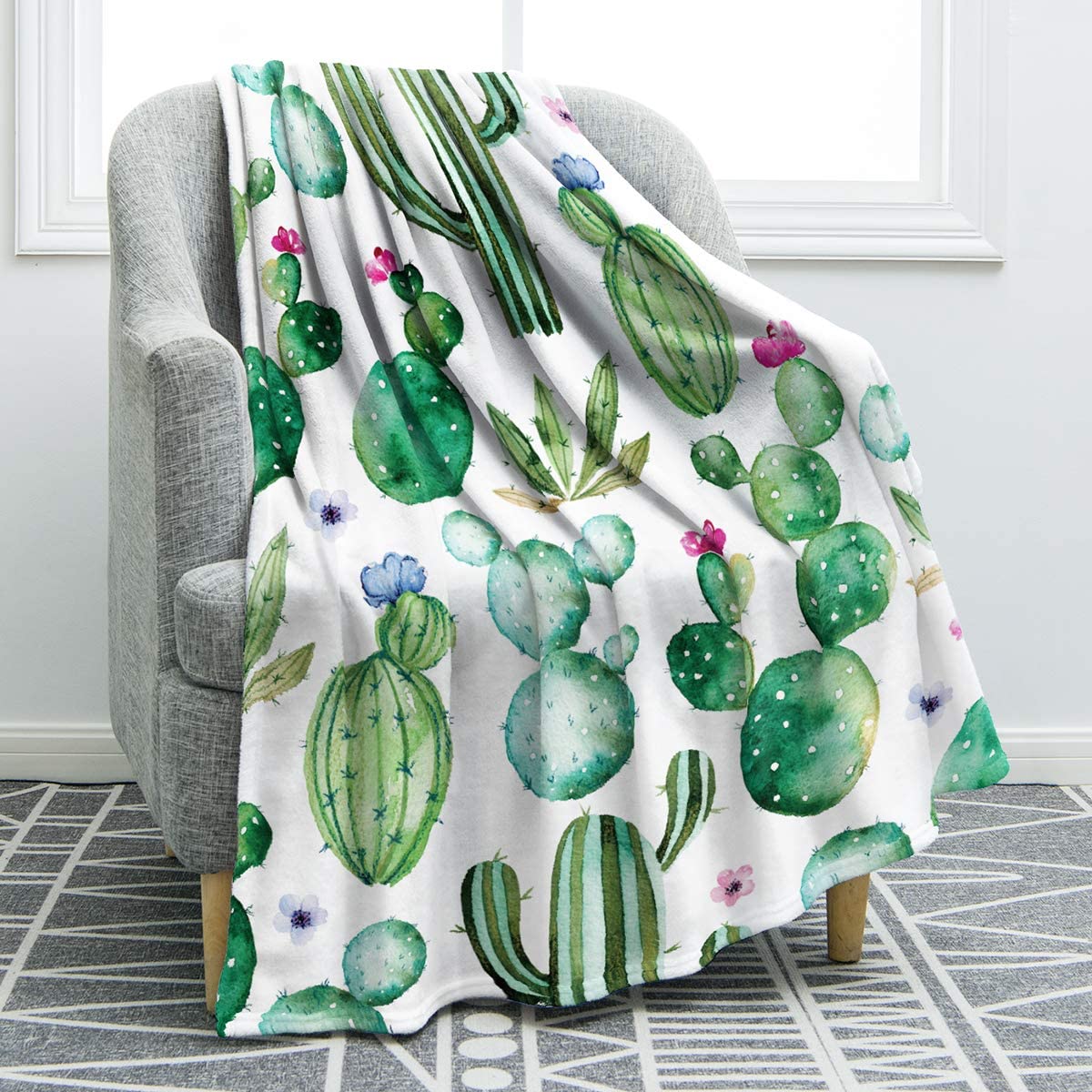 Cactus Print Throw Blanket