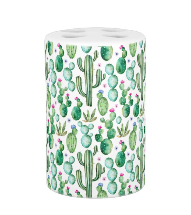 Cactus Print Toothbrush Holder