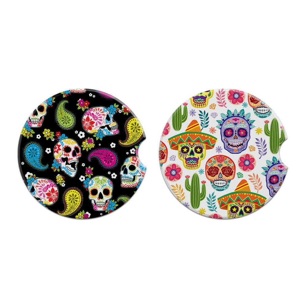 Sugar Skull Print Car Coasters (2 Pack)