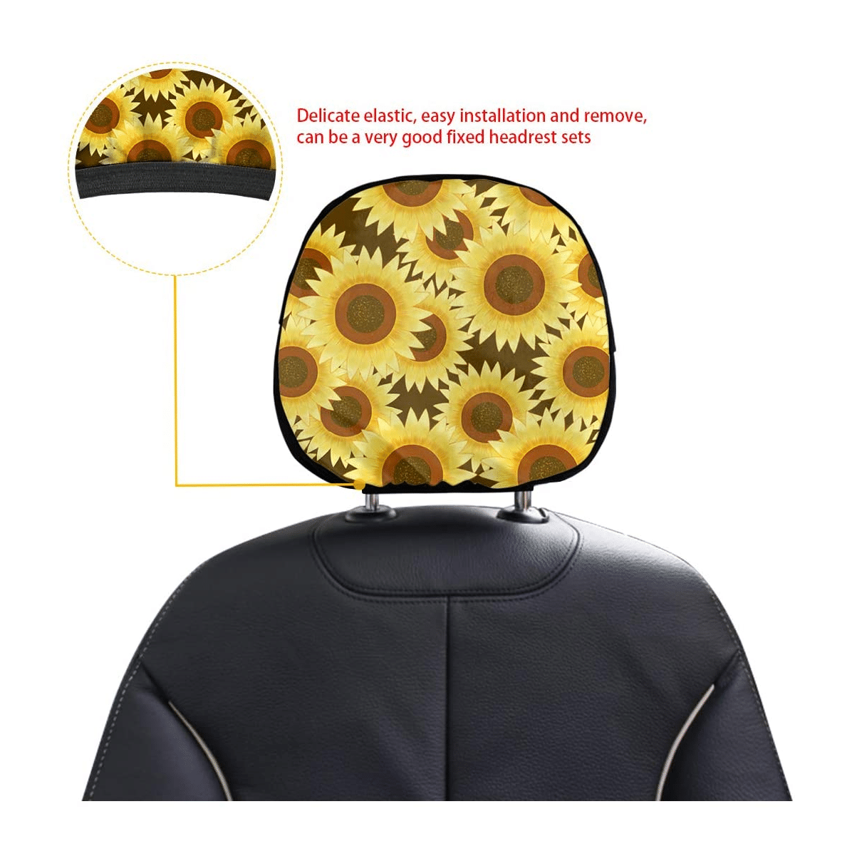 Sunflower Print Car Headrest Covers (2 Pack)