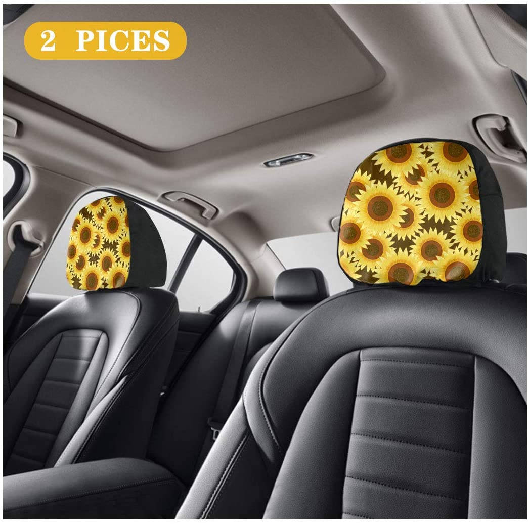 Sunflower Print Car Headrest Covers (2 Pack)