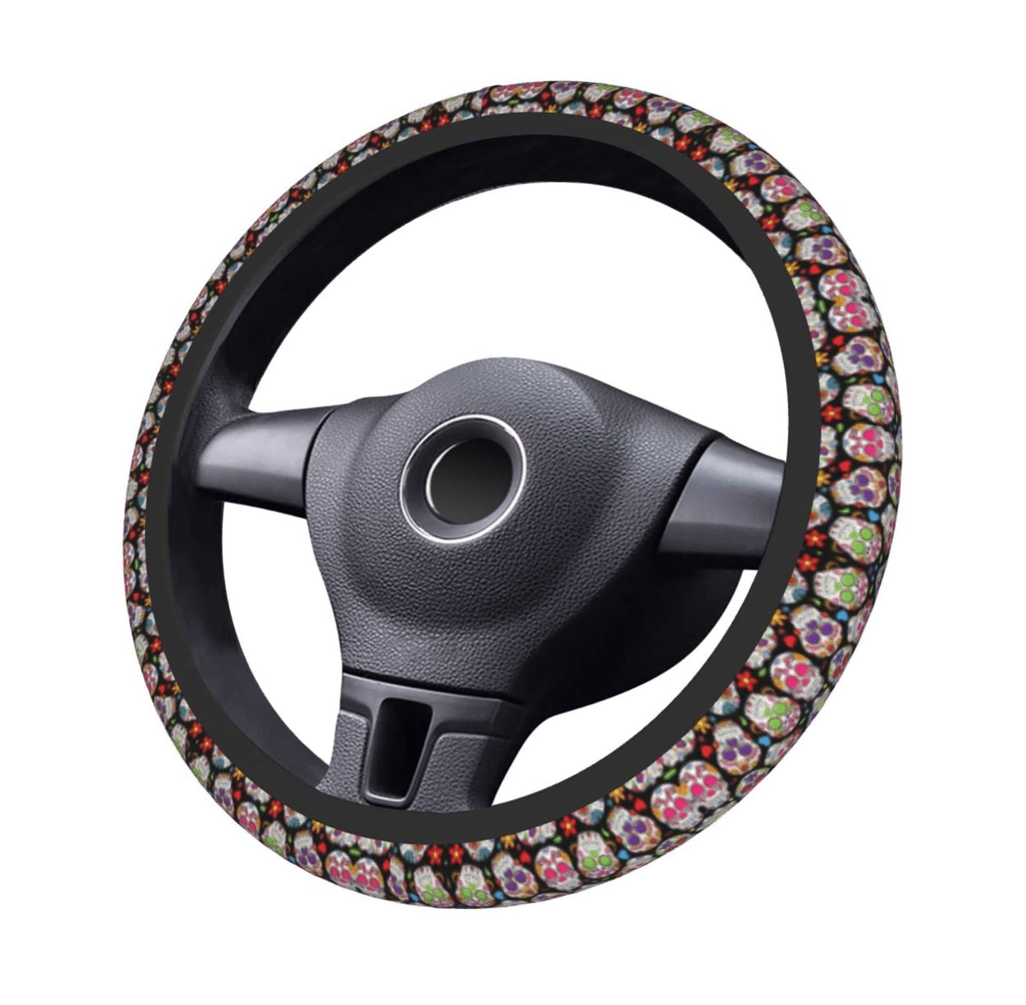 Sugar Skull Print Car Steering Wheel Cover 14-15in