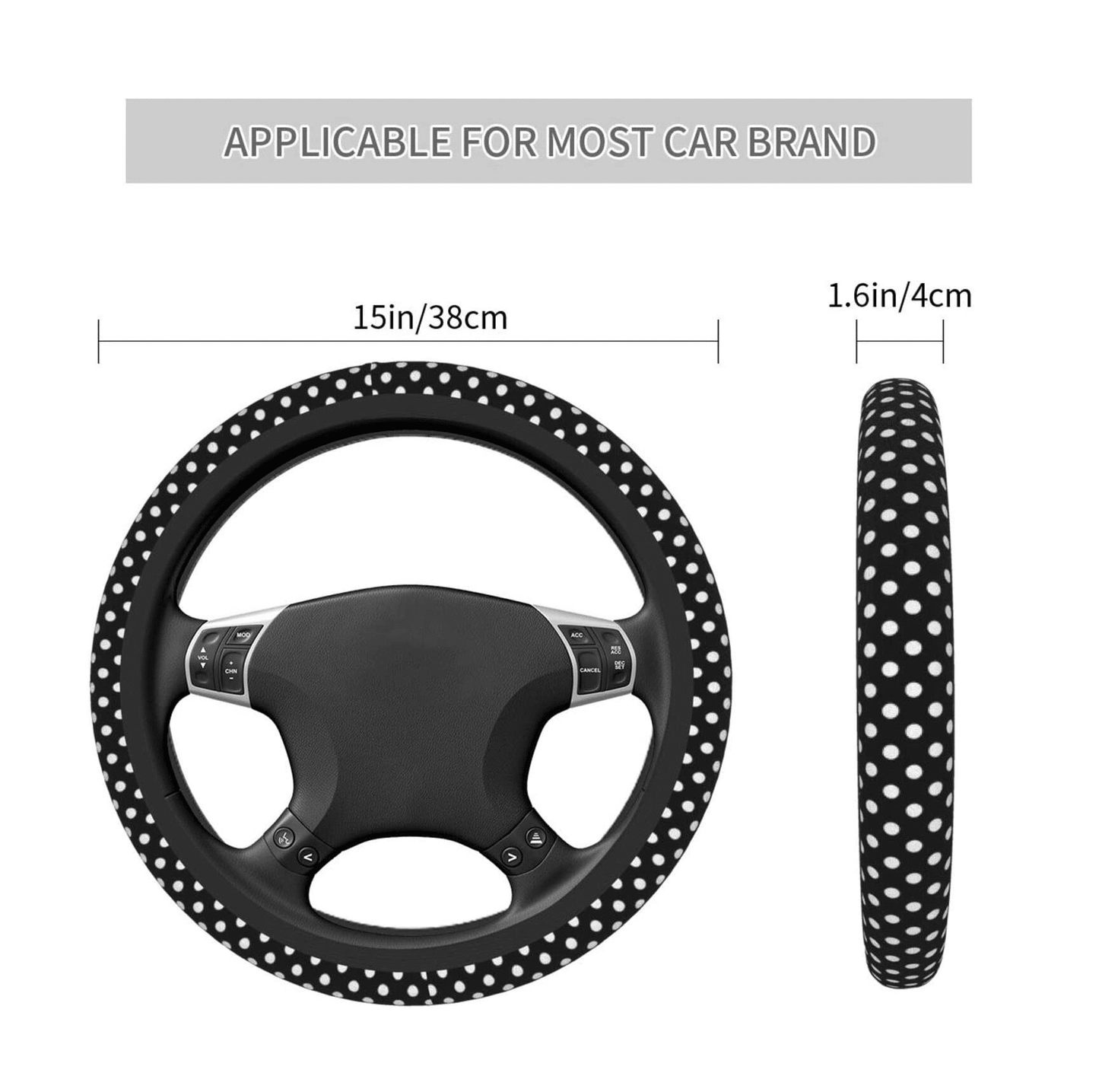 Polka Dot Print Car Steering Wheel Cover 14-15in