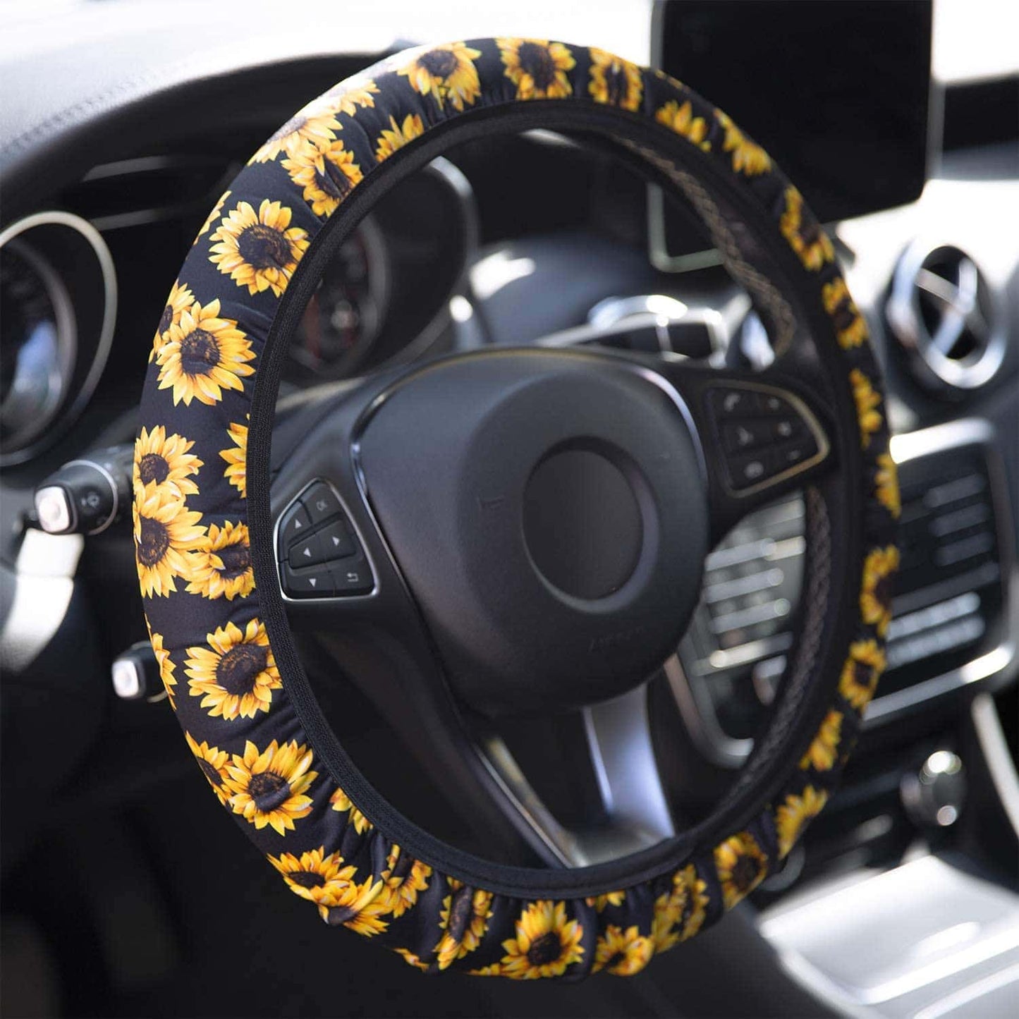 Sunflower Print Car Steering Wheel Cover 14-15in