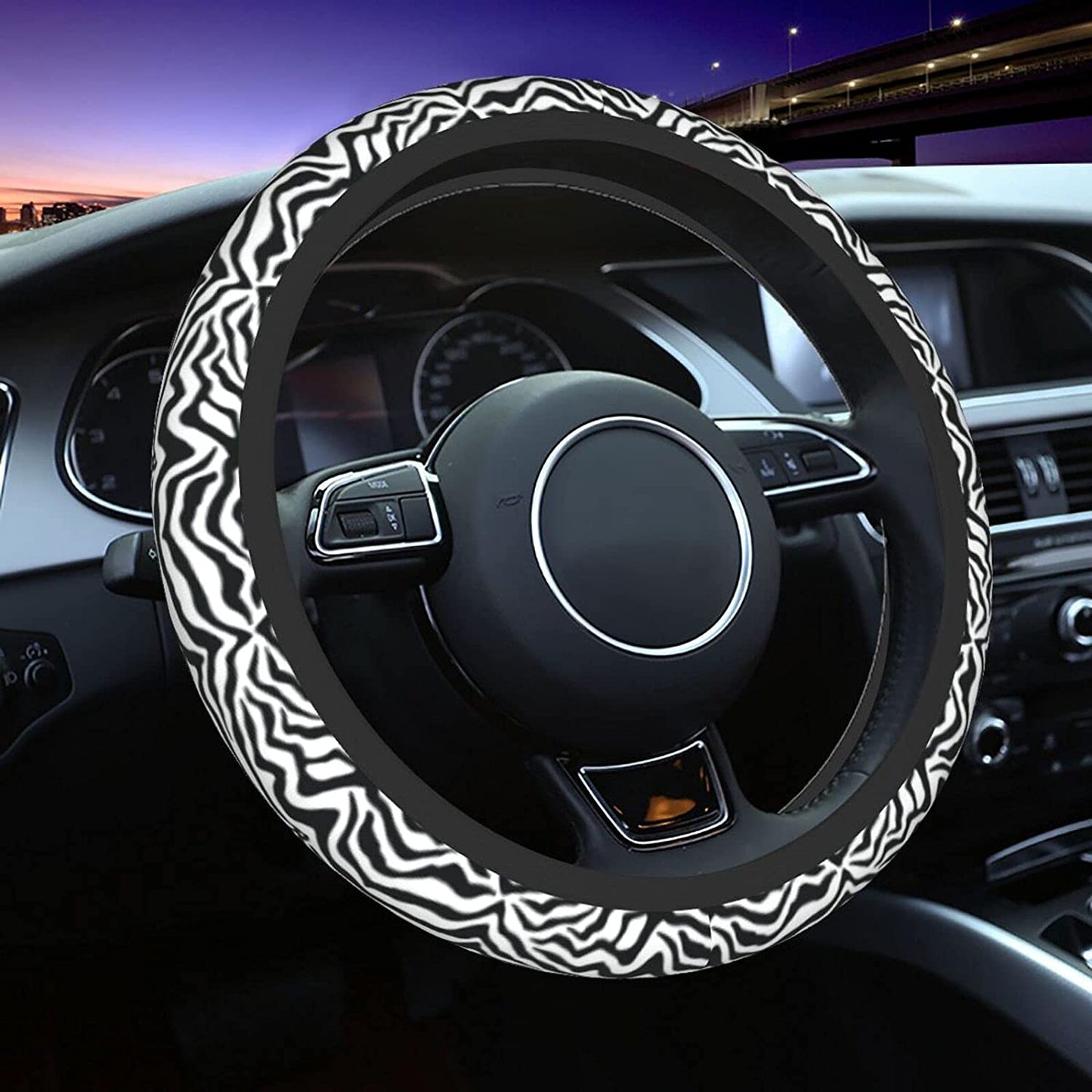 Zebra Print Car Steering Wheel Cover 14-15in