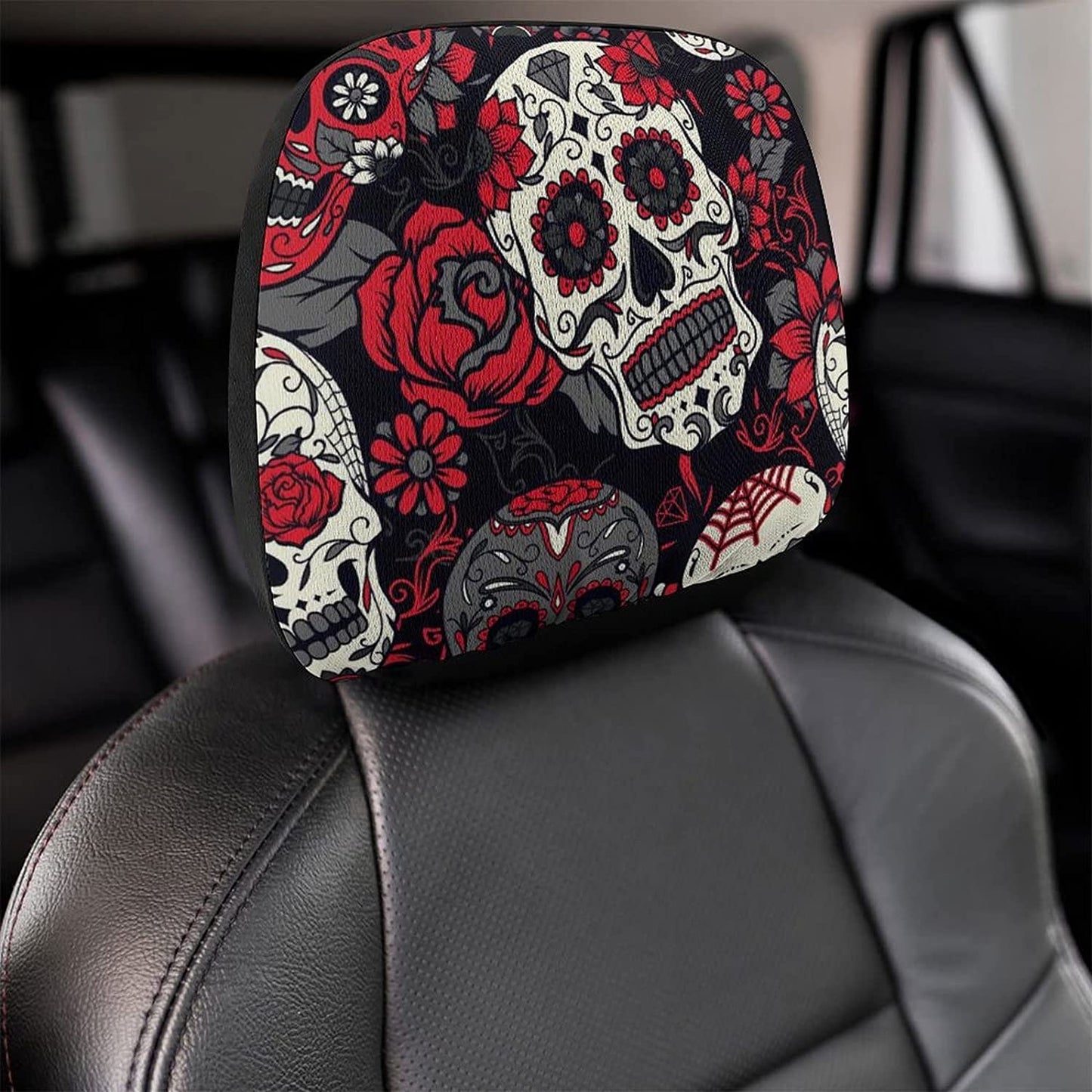 Sugar Skull Print Car Headrest Cover Protectors (2 Pack)