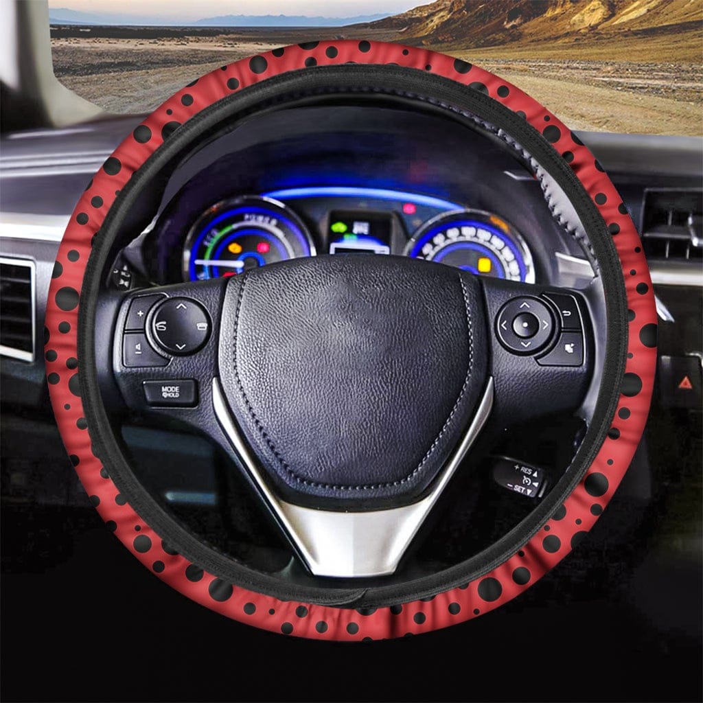 Ladybug Print Car Steering Wheel Cover 14-15in