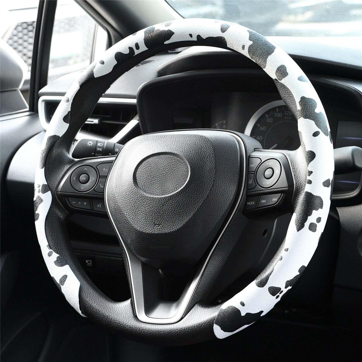 Cow Print Car Steering Wheel Cover 14-15in