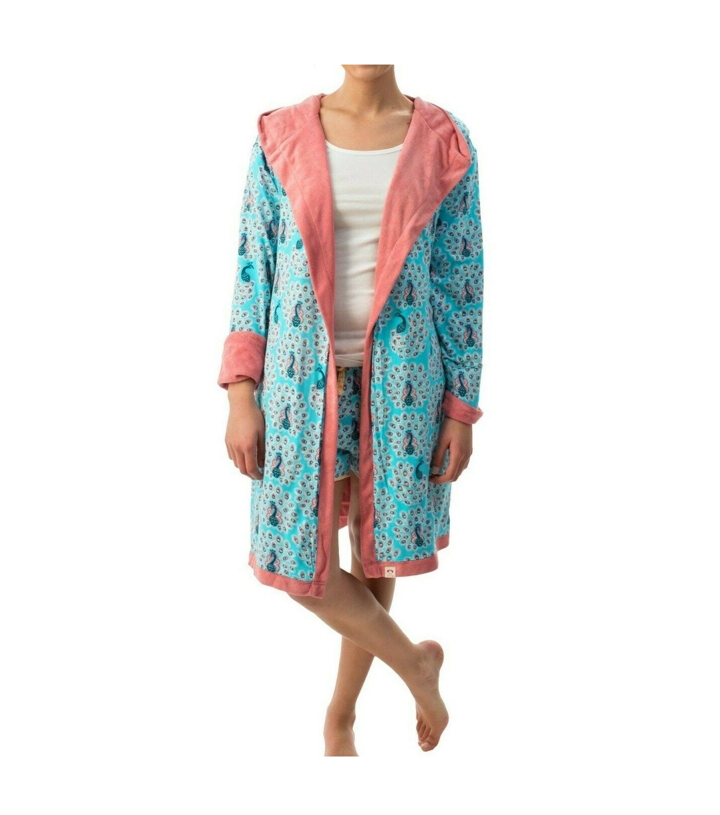 Peacock Print Reversible Bathrobe