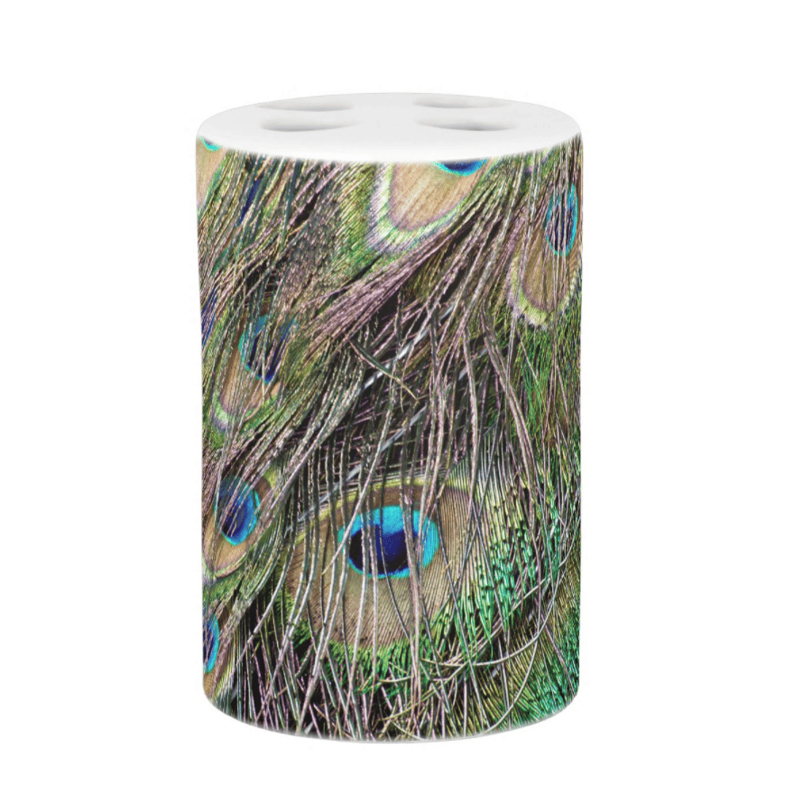 Peacock Print Toothbrush Holder