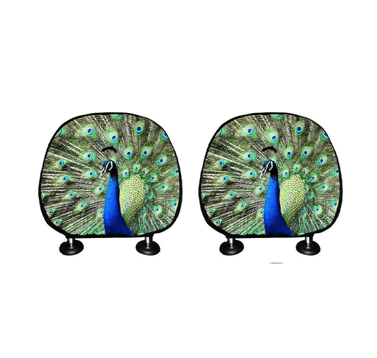 Peacock Print Car Headrest Cover Protector (2 Pack)