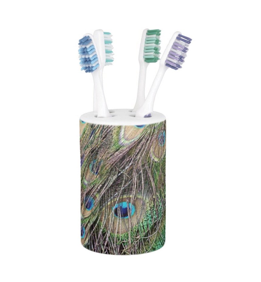 Peacock Print Toothbrush Holder