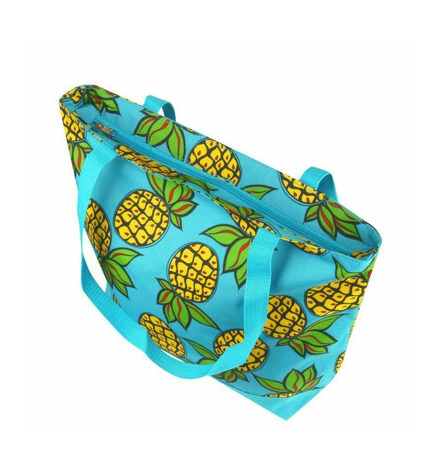 Pineapple Print Zippered Tote Bag