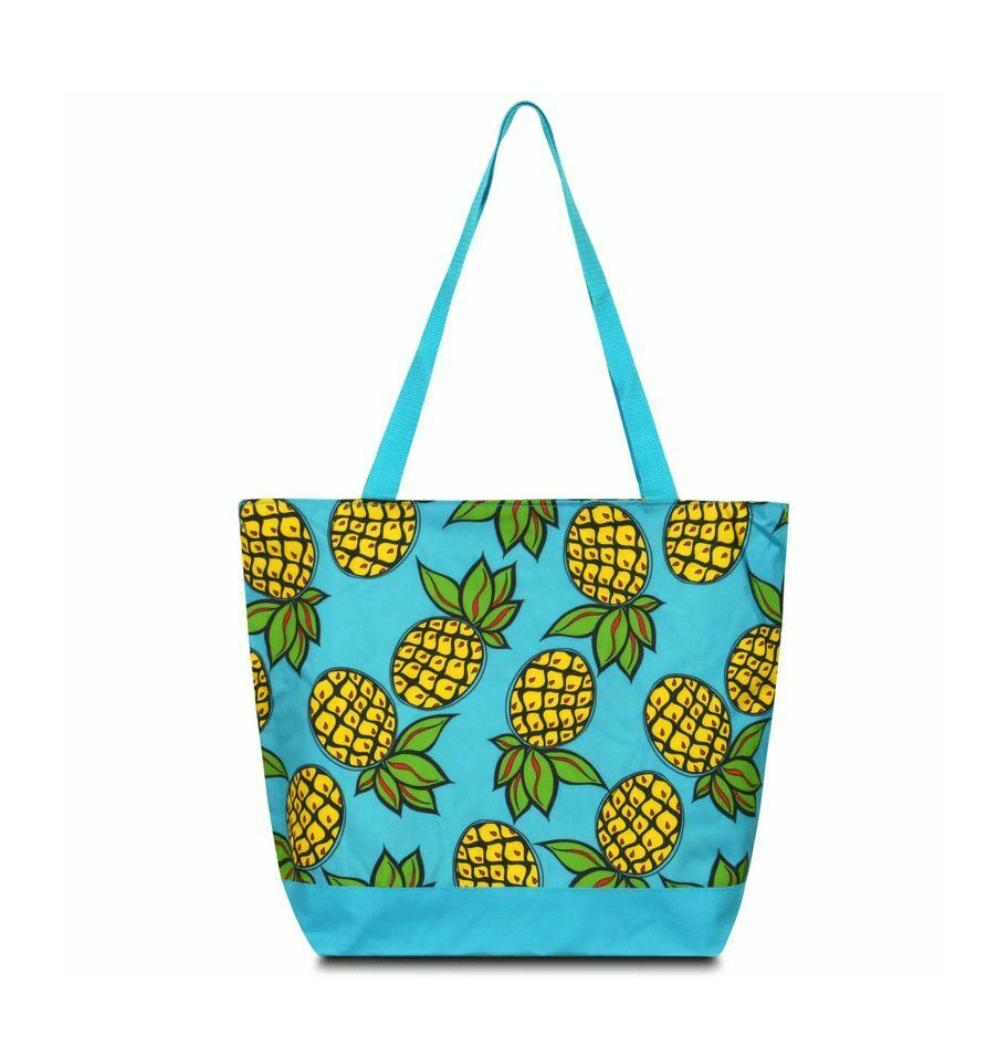 Pineapple Print Zippered Tote Bag