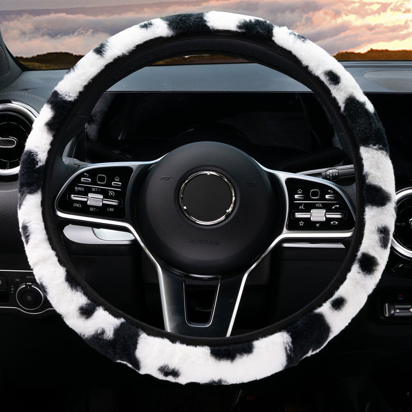 Cow Print Car Steering Wheel Cover 14-15in