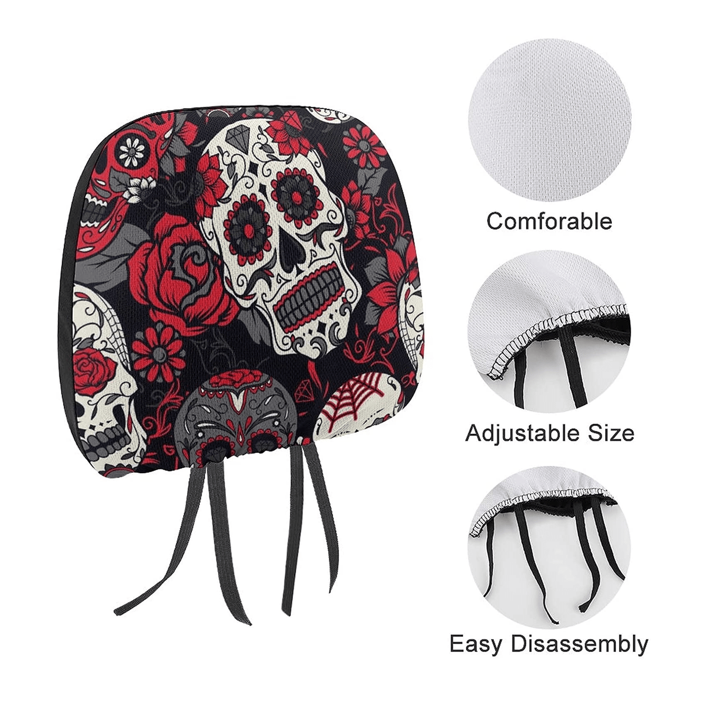 Sugar Skull Print Car Headrest Cover Protectors (2 Pack)