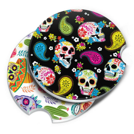 Sugar Skull Print Car Coasters (2 Pack)