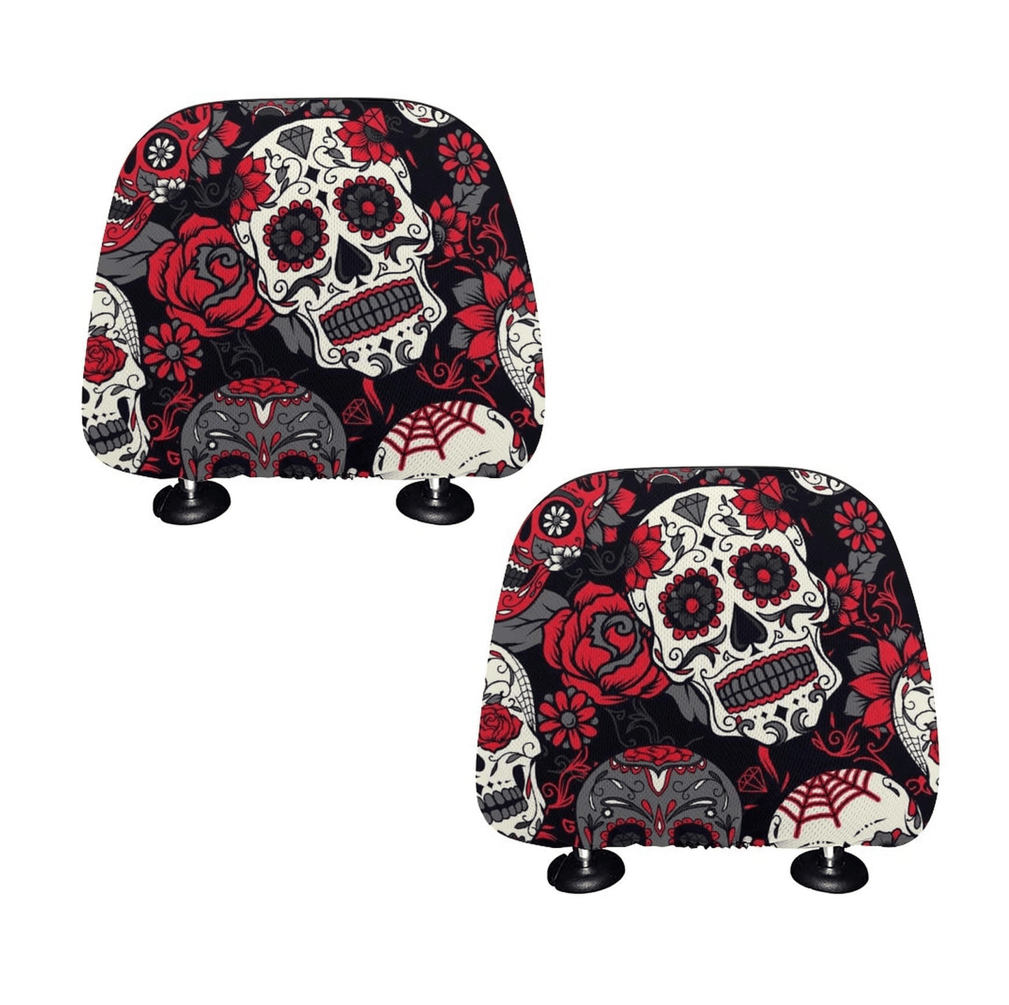 Sugar Skull Print Car Headrest Cover Protectors (2 Pack)