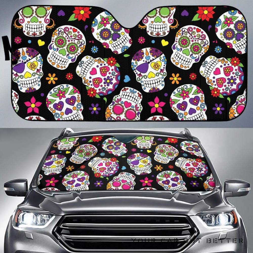 Sugar Skull Print Car Windshield Sun Shade