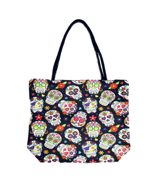 Sugar Skull Print Tote Bag