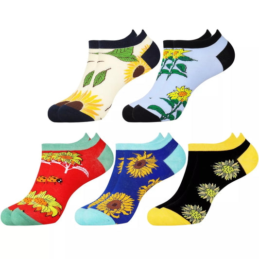 Sunflower Pattern Ankle Socks (5 pairs)