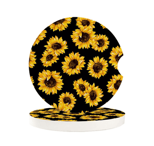 Sunflower Print Car Coasters (2 Pack)