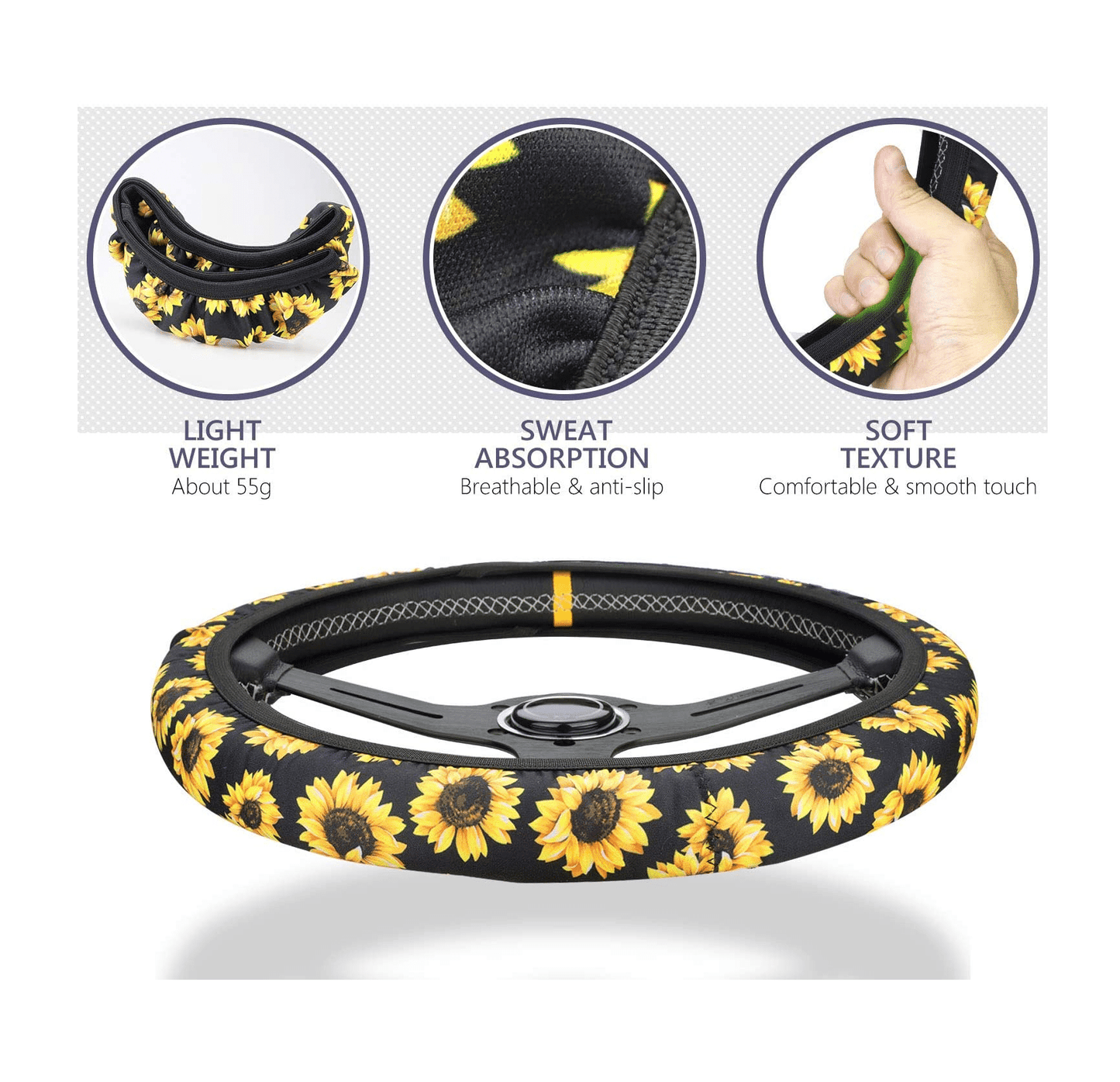 Sunflower Print Car Steering Wheel Cover 14-15in