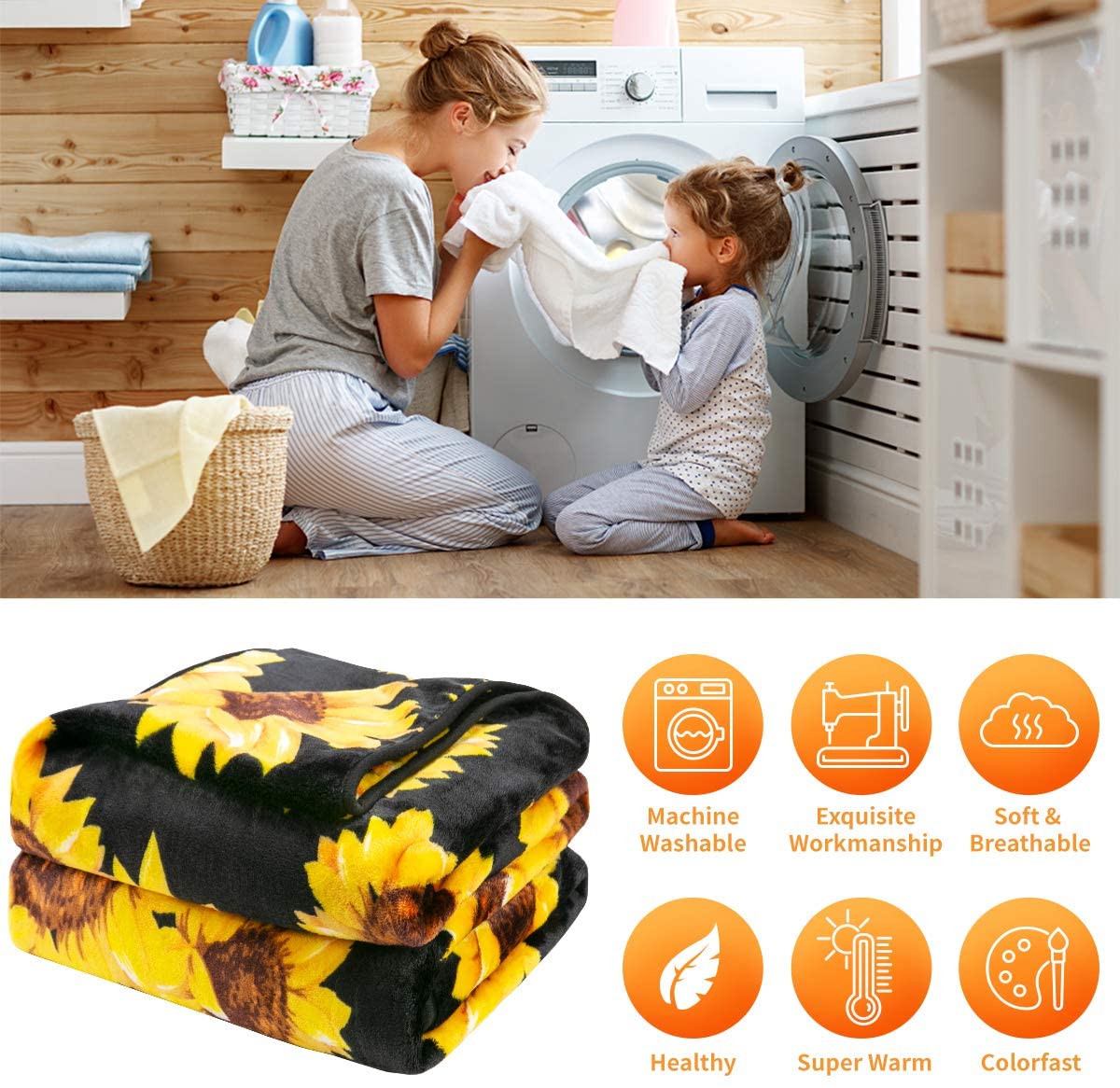 Sunflower Print Throw Blanket (50" x 60" in)