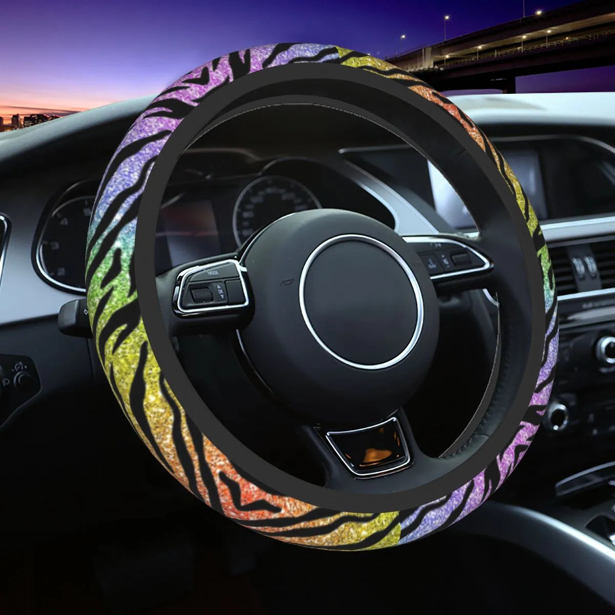 Tiger Print Car Steering Wheel Cover