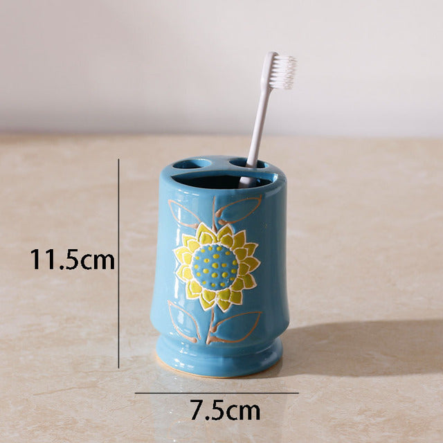 Sunflower Print Toothbrush Holder